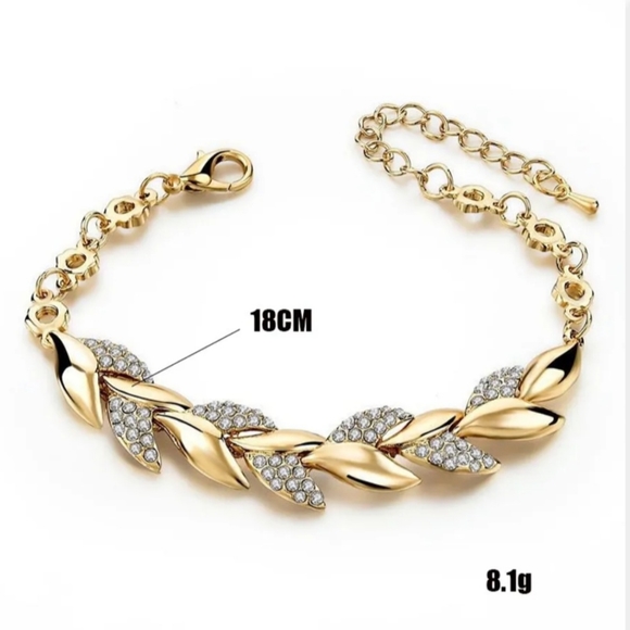 18kt Gold plated Retro Geometric Leaves, alloy inlay Artificial Diamond - Picture 2 of 8